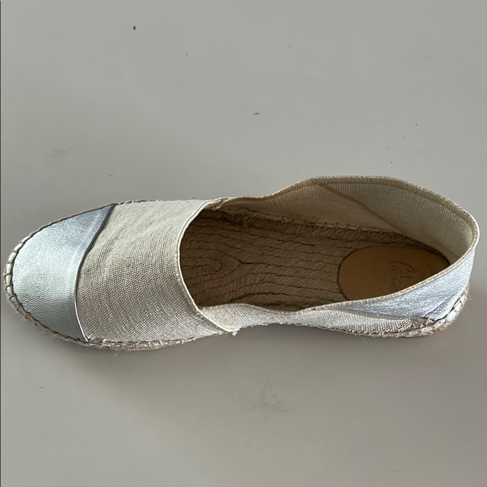 Castaner Chic Silver and Cream Espadrille Flats
